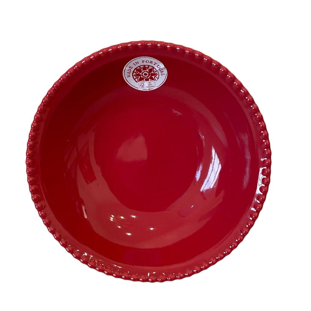 MATCERAMICA Portugal 8in Salad Bowls Holiday Red Beaded Edge Set of 2 NEW